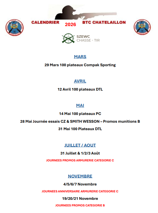 Calendrier manifestations 2026