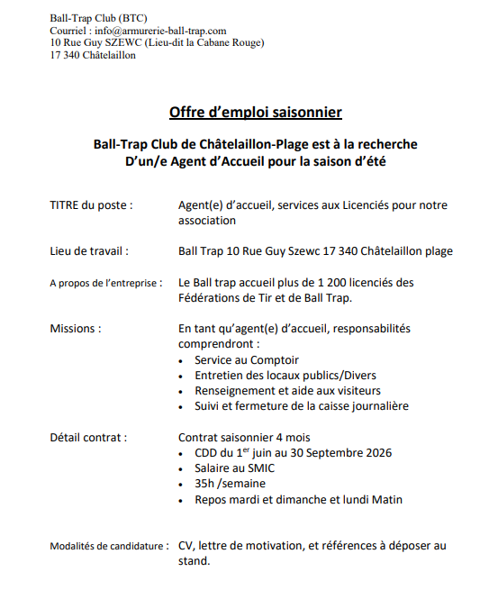 Offre emploi saisonnier